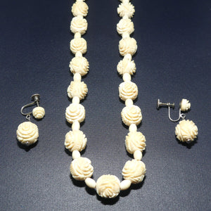 Superb quality Carved Ivory Hinged bead strand + earrings