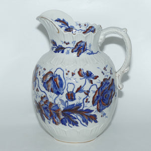 English Flow Blue | Iron Red floral decorated wash jug