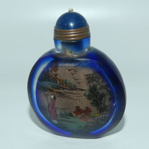 Chinese Cobalt Blue and Clear Reverse Painted double scene Snuff Bottle