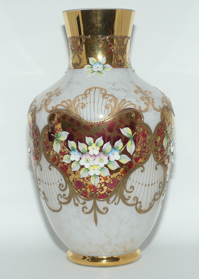 Bohemian Art Glass hand enamelled and gilt floral vase | #2