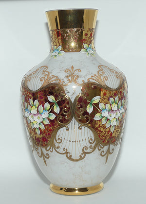 Bohemian Art Glass hand enamelled and gilt floral vase