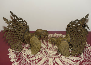 Pair of Vintage Brass Fighting Cockerels or Fighting Roosters