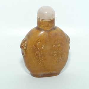 Chinese Tan Pottery snuff bottle | Agate top