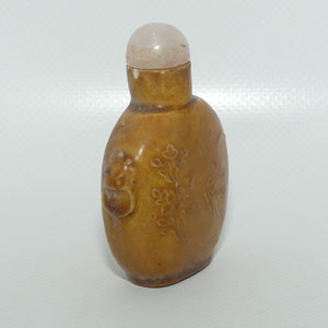 Chinese Tan Pottery snuff bottle | Agate top