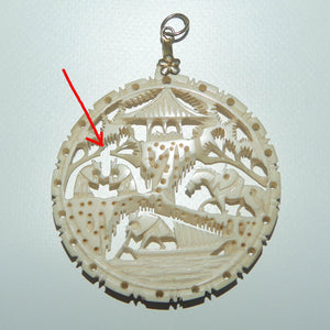Elaborately carved Ivory Chinese Village Scene disc pendant