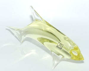 Bohemian Czech Art Glass Dolphin Figurine signed Miloslav Janku | Yellow