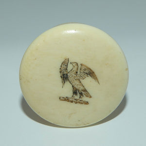 Small  Ivory Scrimshaw decorated Eagle motif pill box