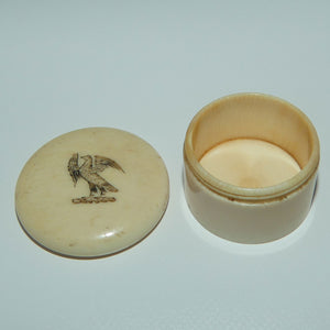 Small  Ivory Scrimshaw decorated Eagle motif pill box
