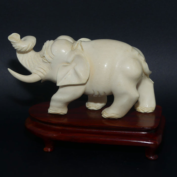Chinese Carved Ivory Elephant Figure on wooden base c.1970