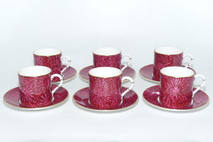 Royal Worcester Empress Rouge set of 6 demi tasse cups and saucers