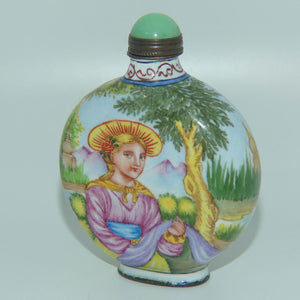 Chinese Hand Painted Enamel on Copper Snuff bottle | European Ladies on Either side