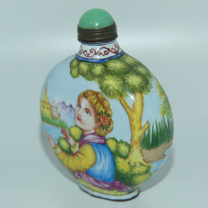 Chinese Hand Painted Enamel on Copper Snuff bottle | European Ladies on Either side