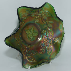 Fenton Green Carnival Glass Acorn and Maple Leaf bowl