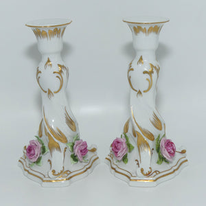 AK Kaiser West Germany Pair of Applied Floral candlesticks