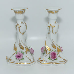 AK Kaiser West Germany Pair of Applied Floral candlesticks