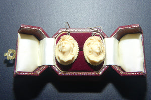 Pair of Victorian era Relief Carved Cameo Ivory earrings