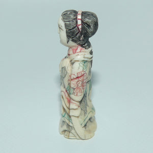Japanese Carved Ivory and Bone miniature Okimono of Geisha