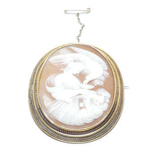 Victorian Shell Cameo Brooch in elaborate surround | Leda and the Swan