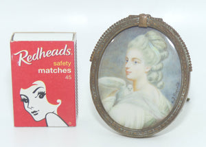 Miniature Portrait on Ivory in Bronze frame | Victorian Woman with Dove by F Reynolds