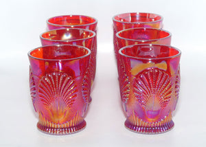 Dugan | Beaded Shell | Mosser vintage Red Carnival glass 7 piece water set