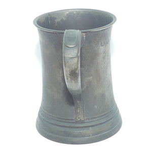 early 19th Century Pewter PINT tankard | marked with London and Crown