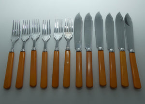 Set of 6 Orange Handle Fisheaters | Knives and Forks