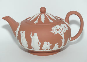 Wedgwood Jasper | White on Terracotta tea pot depicting Grecian Maidens