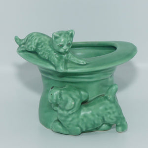 Sylvac 1484 | Green Cat on Upturned Hat with Dog
