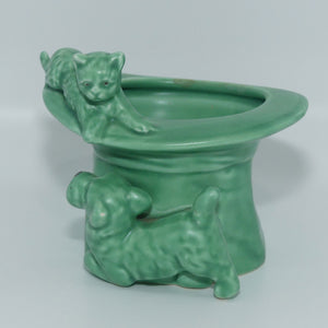 Sylvac 1484 | Green Cat on Upturned Hat with Dog