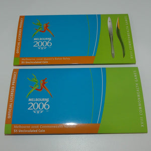RAM 2006 Uncirculated $5 Coin | Pair | Melbourne 2006 Comm Games | Nations and Baton Relay