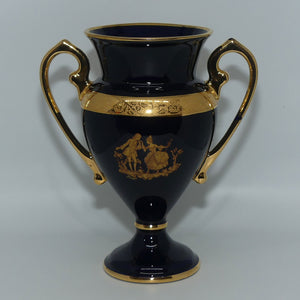 Veritable Porcelaine DÁrt Limoges Blue and Gold Large double handle vase