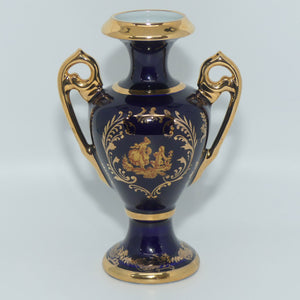 Porcelain Artistique FM Limoges France Blue and Gilt twin handle fancy vase