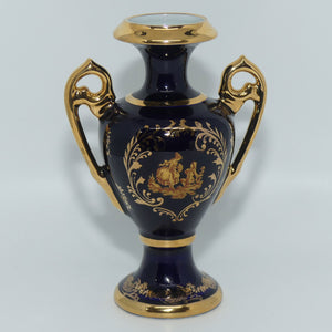 Porcelain Artistique FM Limoges France Blue and Gilt twin handle fancy vase