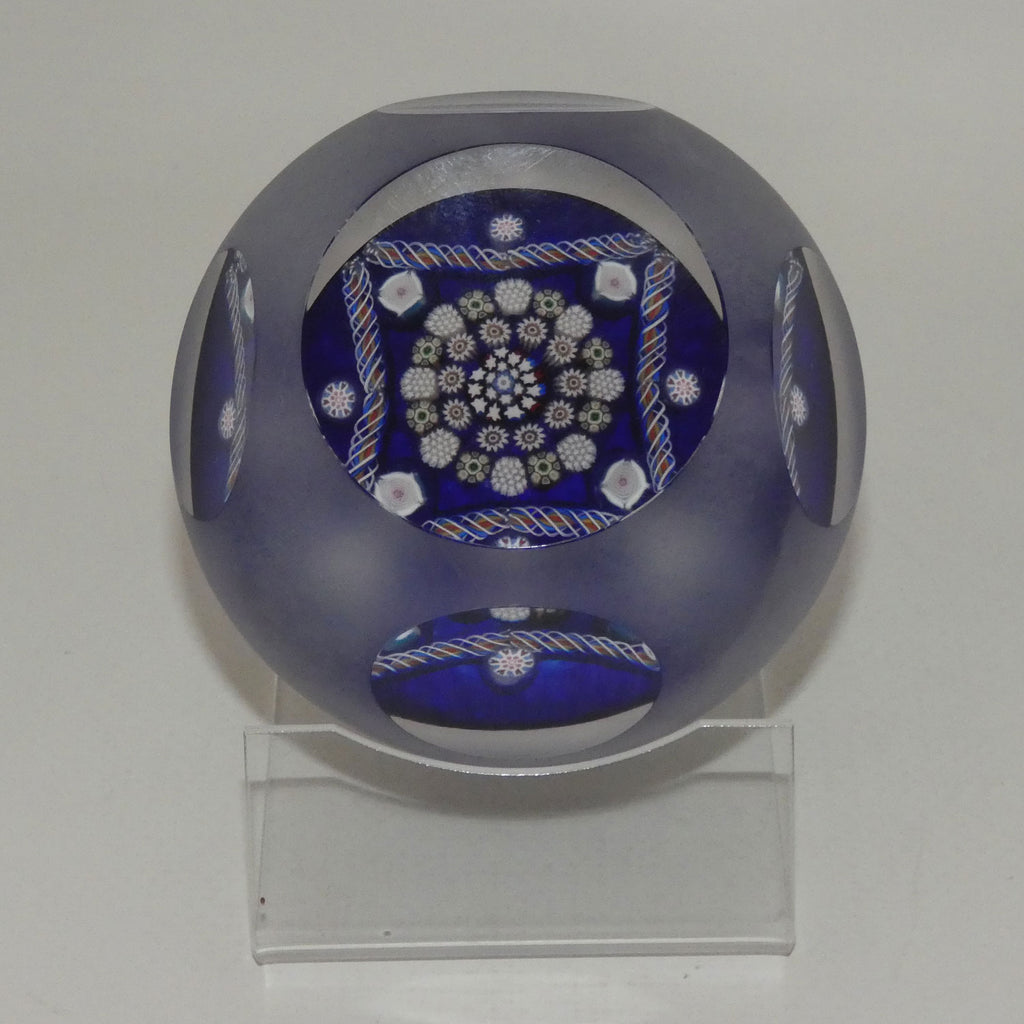 john-deacons-scotland-clichy-square-facetted-and-sandblasted-magnum-paperweight-blue