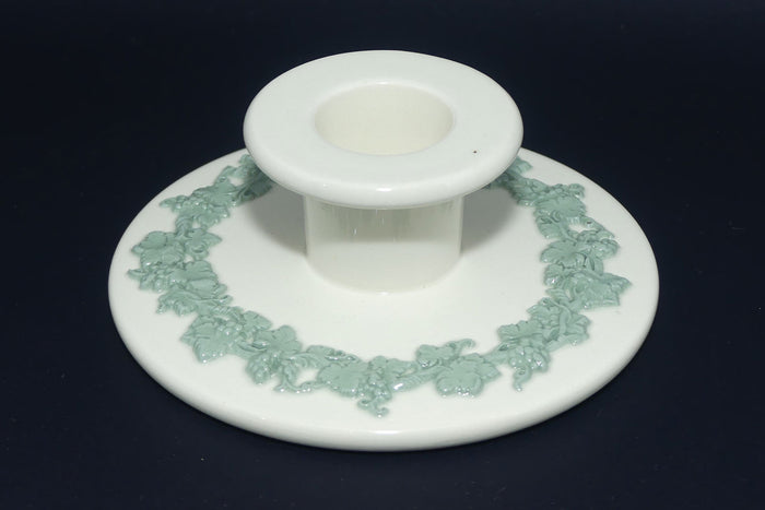 Wedgwood of Etruria and Barlaston Embossed Queens Ware candle holder | Sage Green on Cream