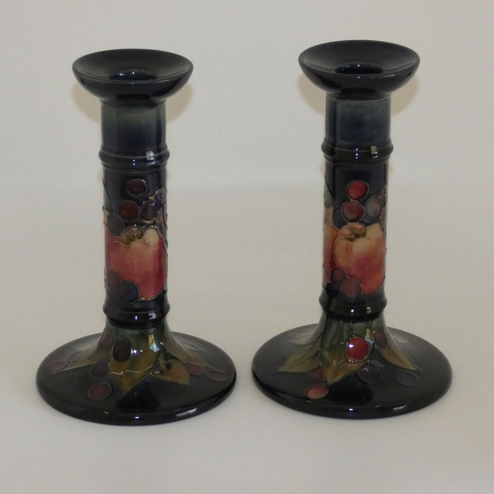 Moorcroft Finches Blue pair of tall candlesticks