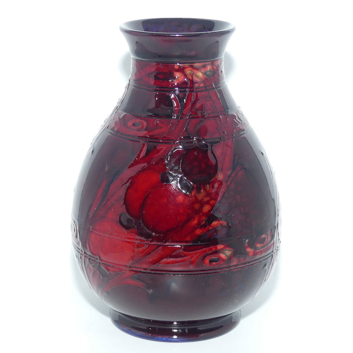 William Moorcroft Wisteria and Peacock Feather vase | Shape 7 | Horizontal Bands | Flambe Glaze