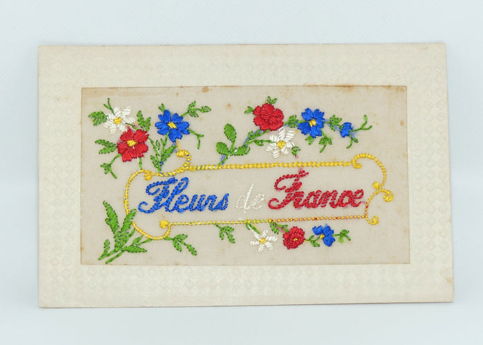 Fleurs de France WWI embroidered postcard | Somewhere in France 1916
