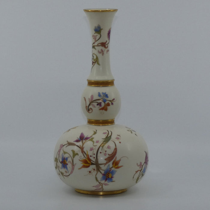Royal Worcester Blush Ivory and gilt hand painted floral tall gourd shape bulbous vase