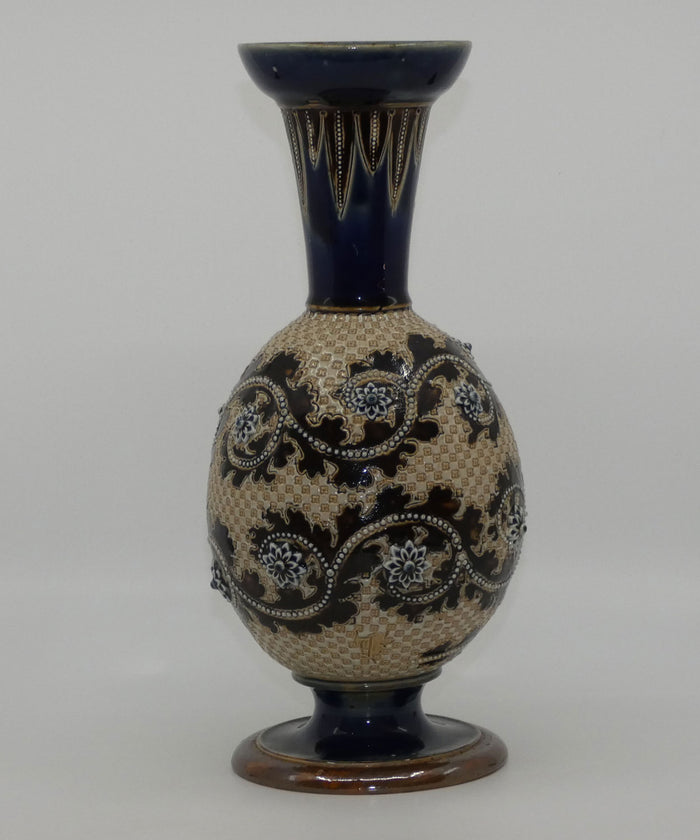 Doulton Lambeth George Tinworth footed base vase (Brown and Blue)