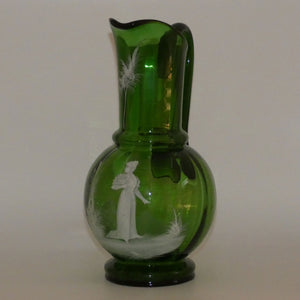 green-mary-gregory-tall-bulbous-jug-depicting-a-young-woman-with-fan