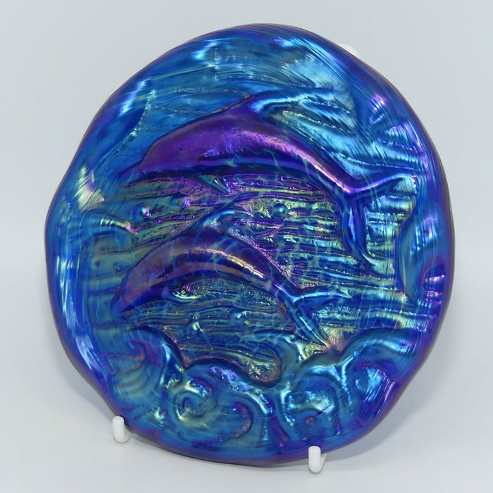 Colin Heaney Iridescent Art Glass Dolphins tile