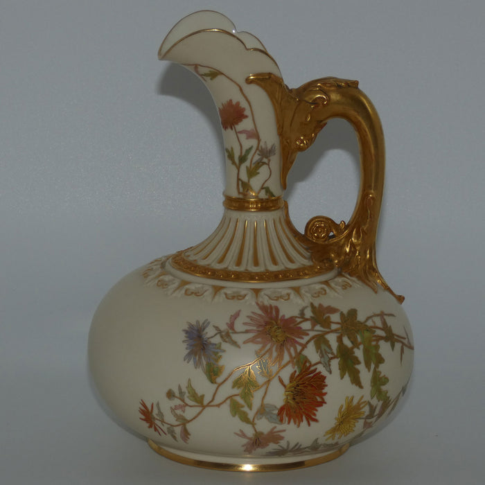 Royal Worcester Blush Ivory hand painted bulbous jug with dolphin handle (Larger)