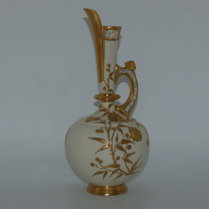 Royal Worcester Blush Ivory heavy gilt floral jug with reticulated handle and gilt pouring rim