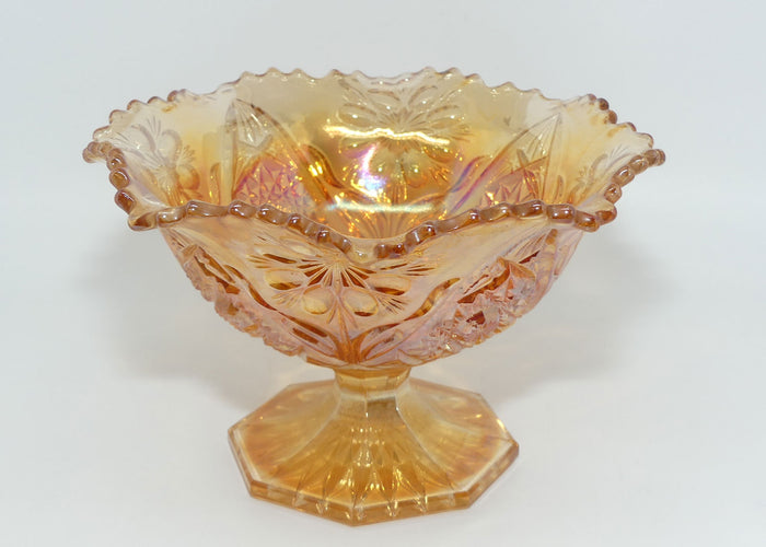 Marigold Carnival Glass fluted edge comport | Flower and Star