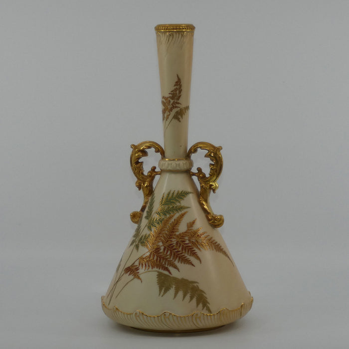 Royal Worcester Blush Ivory hand painted narrow neck vase with fern design