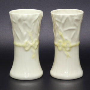 belleek-pair-of-ribbon-spill-vases-brown-base-stamp