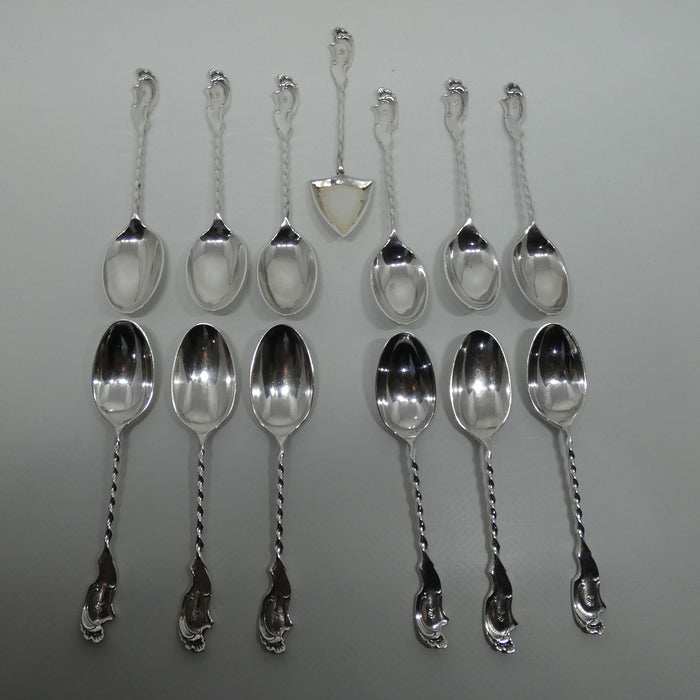 Set 12 Sterling Silver teaspoons and Sugar shovel William Hutton and Sons