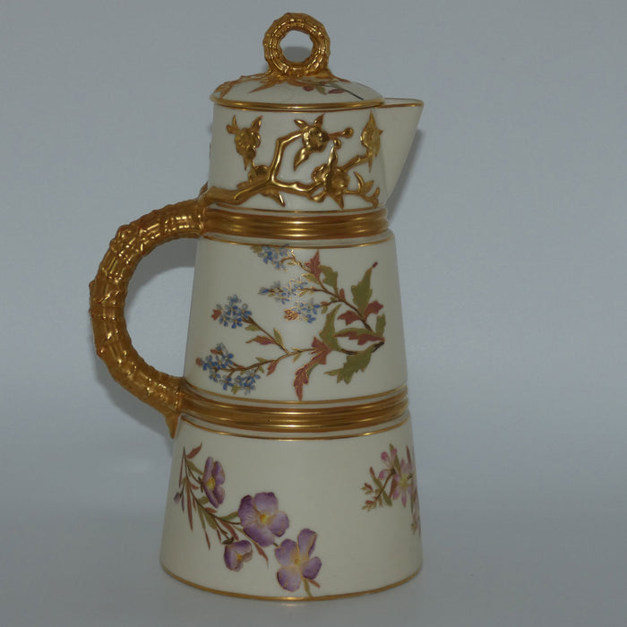 Royal Worcester Blush Ivory hand painted tall lidded chocolate pot