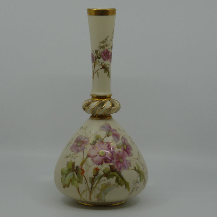 Royal Worcester Blush Ivory hand painted tall narrow neck bulbous vase with reticulated neck